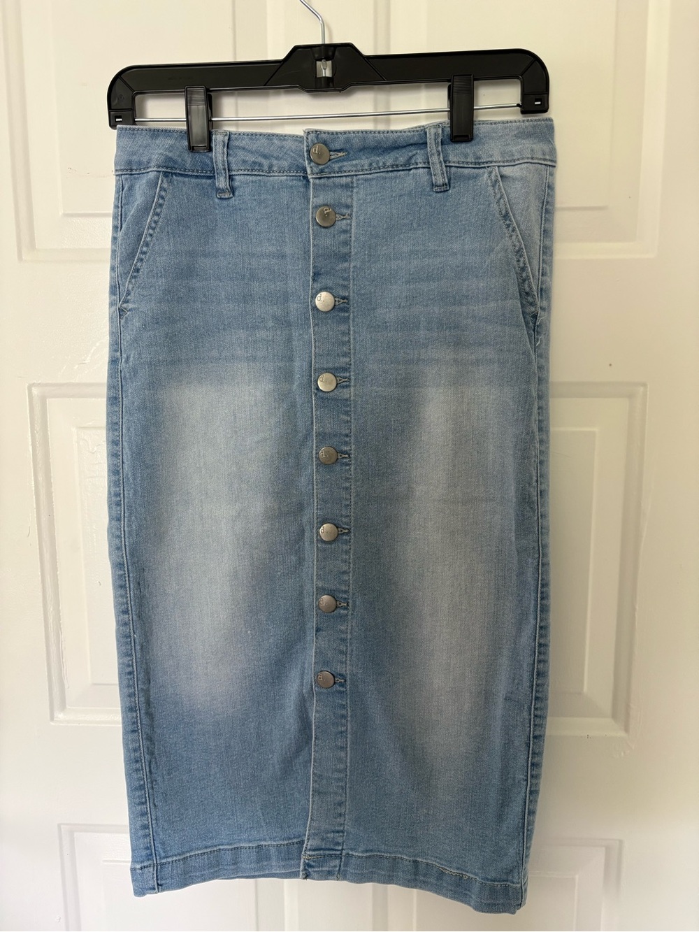 d. jeans Light Blue Denim Skirt with Button Front